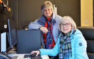 Sheringham Little Theatre temporary box office Wendy Paterson (seated) and Janet Farrow manning the temporary box office.